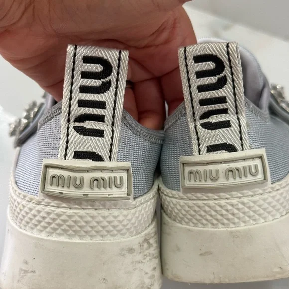Miu Miu Grey Crystal Embellished Slip-On Sneakers Size 36.5 - Picture 9 of 14